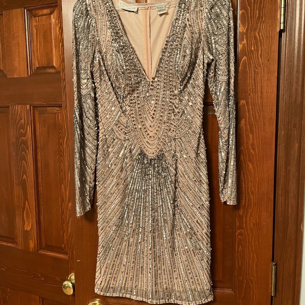 Scala Beaded Nude Formal Dress